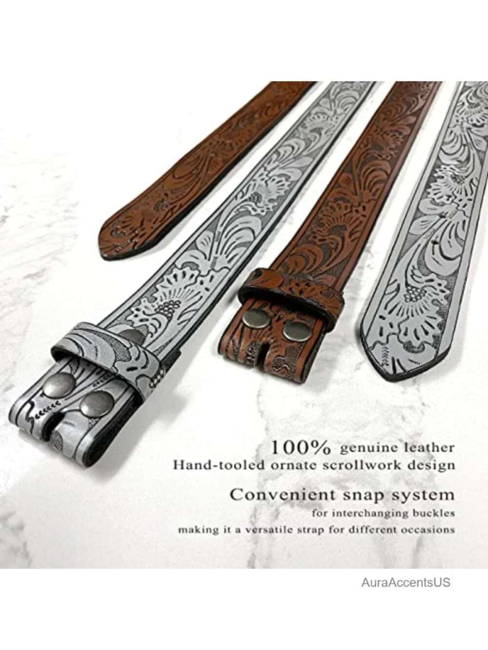 Genuine Leather Tooled Western Belt, 1.5